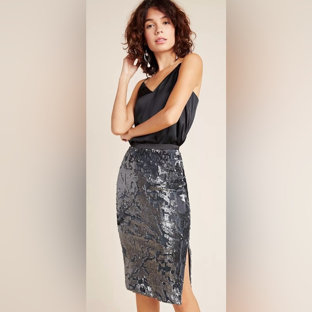 NWT ANTROPOLOGIE Claudia Sequined Velvet Skirt Sequin Embellished Black Skirt